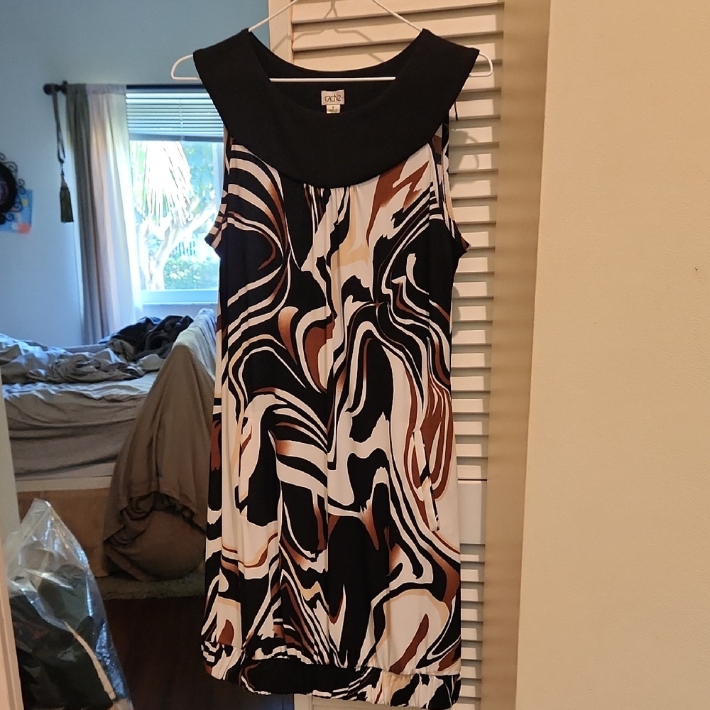 Cache Black and Brown Swirl Midi Dress
